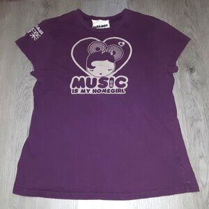 Vintage Y2k Harajuku Lovers Music is My Homegirl Purple T-Shirt XL Gwen Stefani